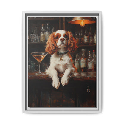 Cavalier King Charles wall art framed canvas print in a white wood frame