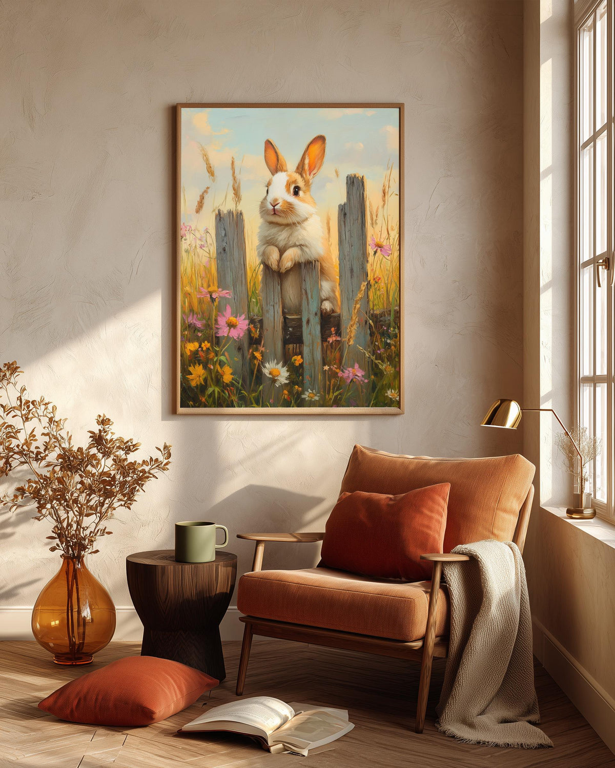 Painterly meadow canvas print with golden-hour grass and open wildflowers