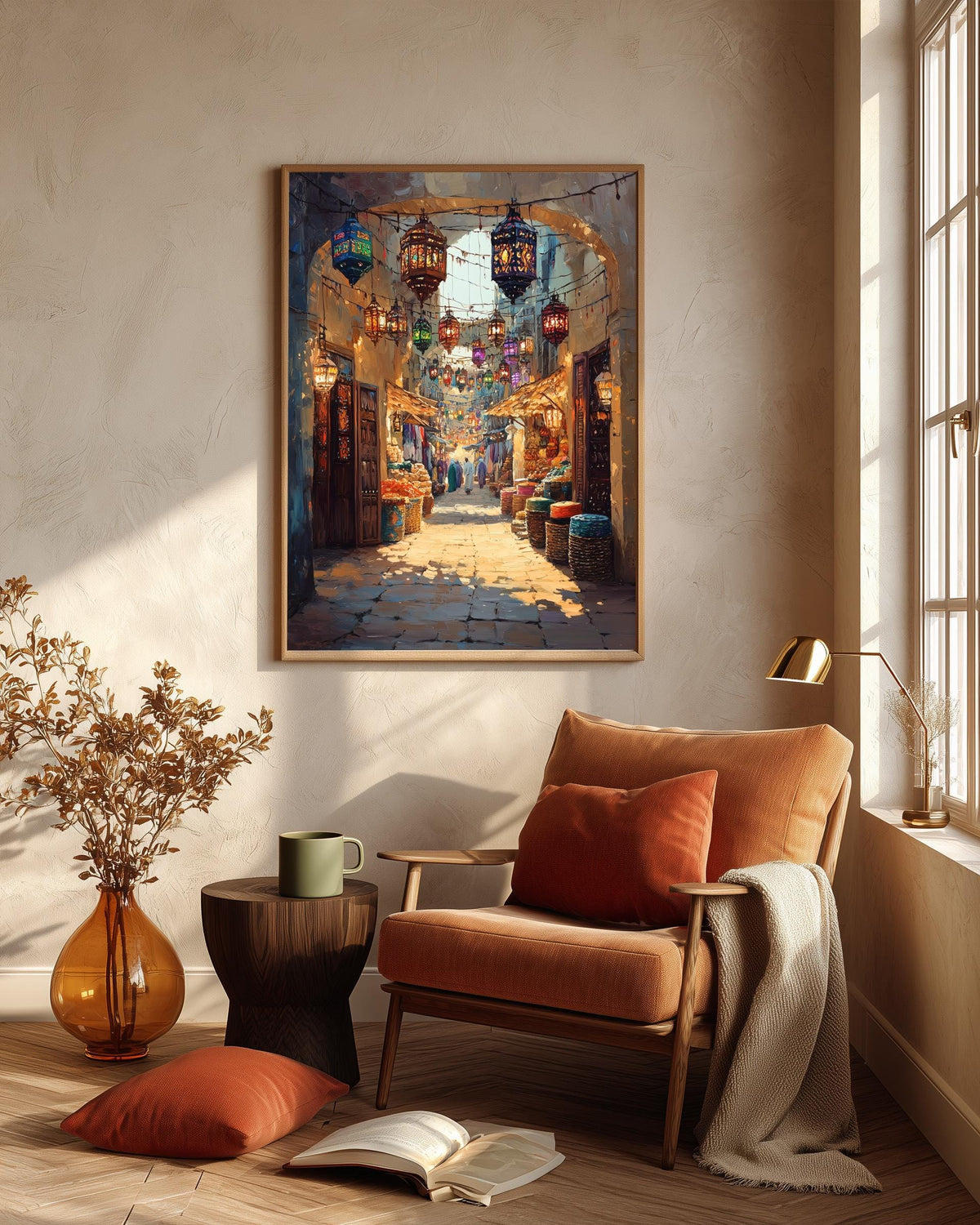 Souq Waqif framed canvas on cotton, hand-framed in wood and ready to hang