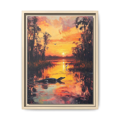 Everglades wall art framed canvas print in a natural wood frame