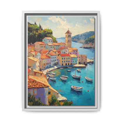 Rovinj wall art framed canvas print in a white wood frame
