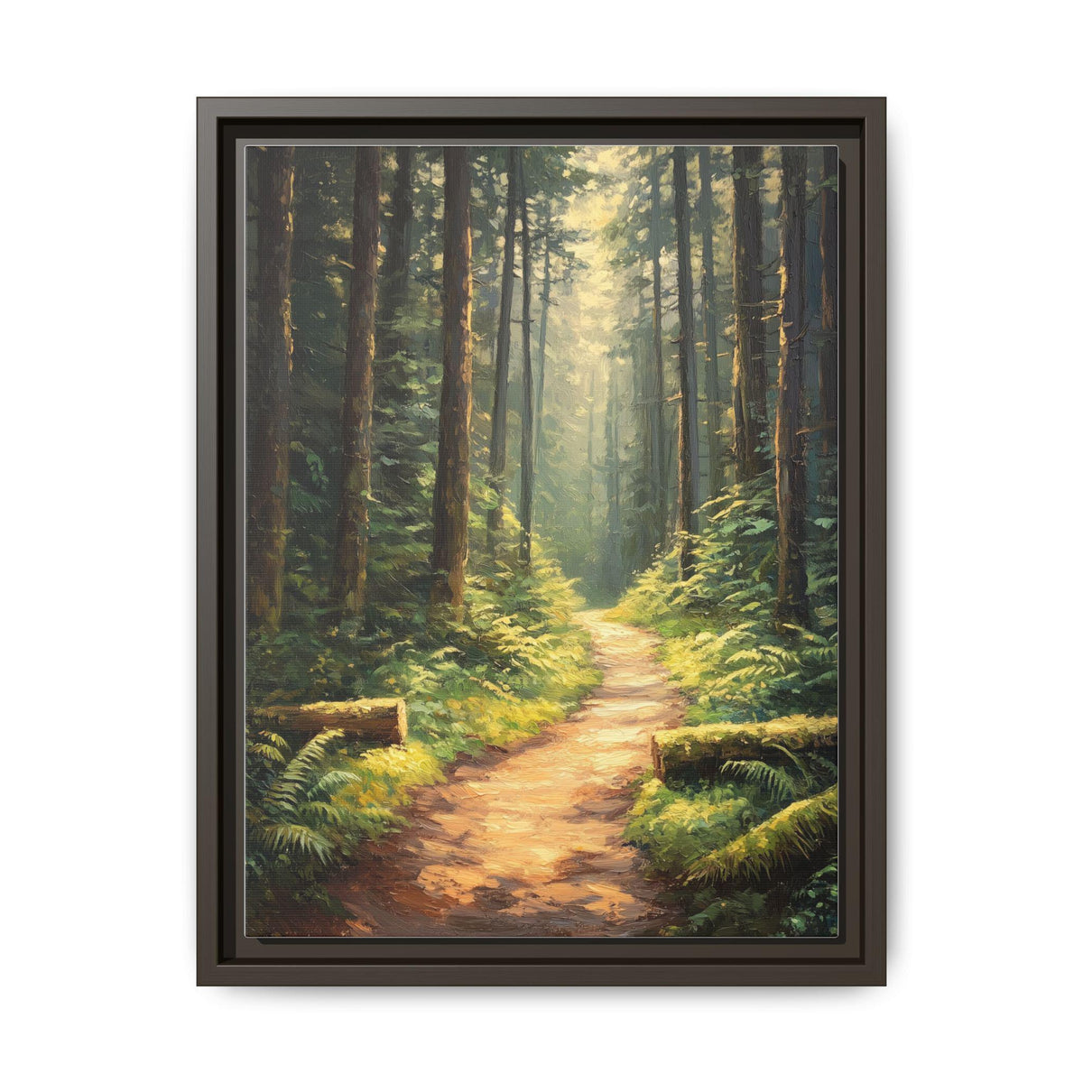 Oregon Forest wall art framed canvas print in an espresso wood frame