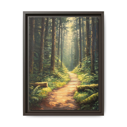 Oregon Forest wall art framed canvas print in an espresso wood frame
