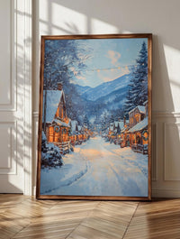 Boone wall art: snow on a Blue Ridge main street with lit shopfronts, framed canvas print