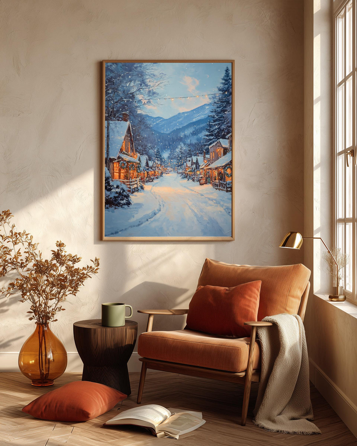Blue Ridge winter framed canvas art set in a solid wood frame, ready to hang