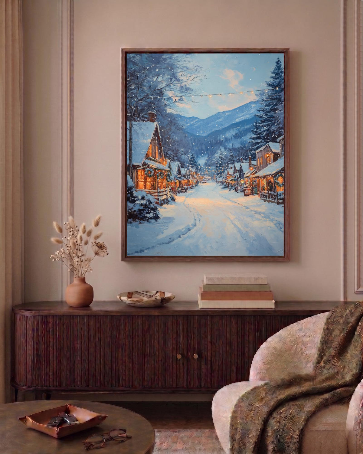 Oil-painting style North Carolina snow scene on cotton canvas, made to order