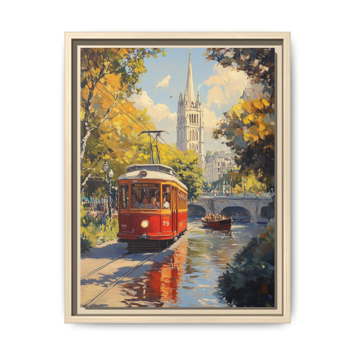 Christchurch wall art framed canvas print in a natural wood frame