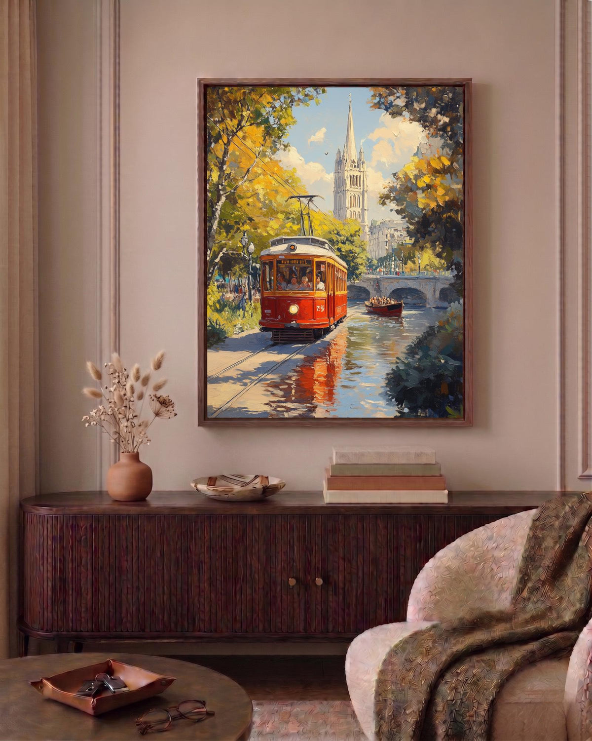 Oil-painting style Christchurch street printed on cotton canvas, made to order