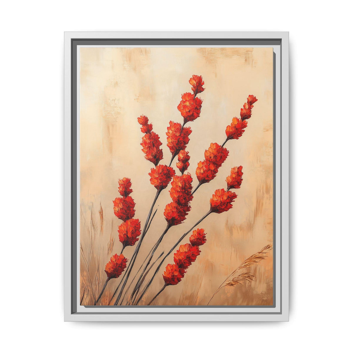 Ocotillo wall art framed canvas print in a white wood frame