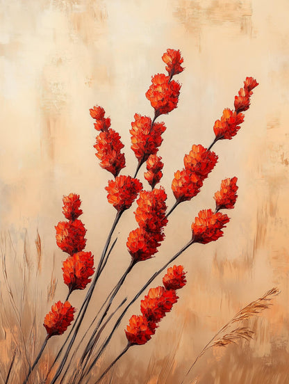 Painterly ocotillo canvas print with tall slender stems crowned in blossom