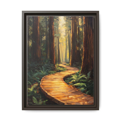 Muir Woods wall art framed canvas print in an espresso wood frame