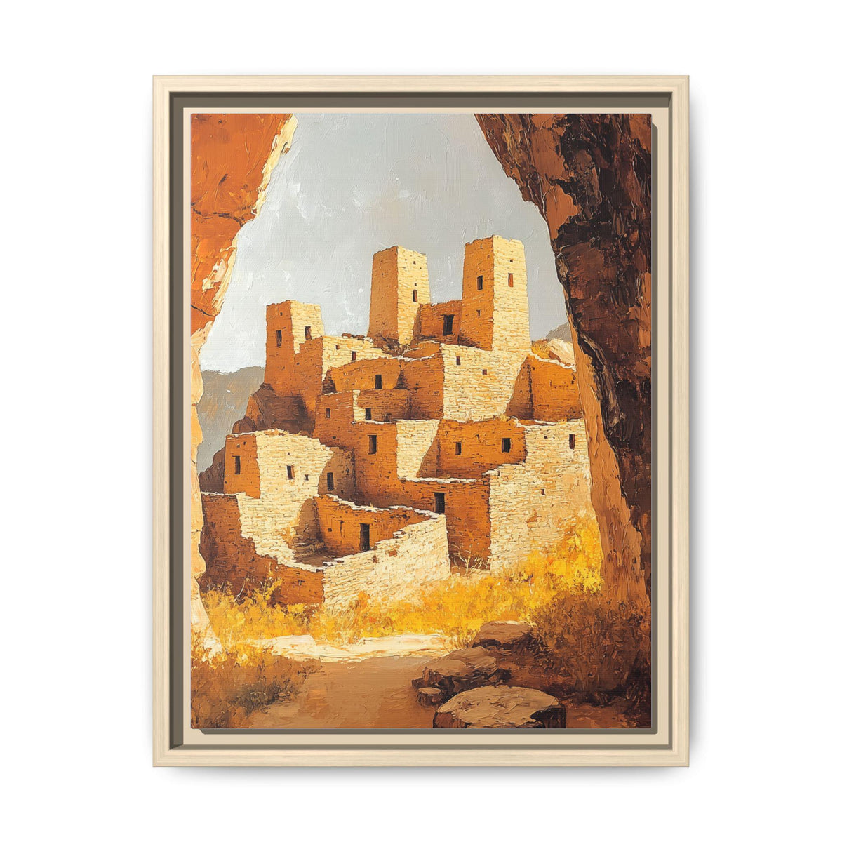 Mesa Verde wall art framed canvas print in a natural wood frame