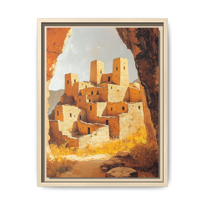 Mesa Verde wall art framed canvas print in a natural wood frame