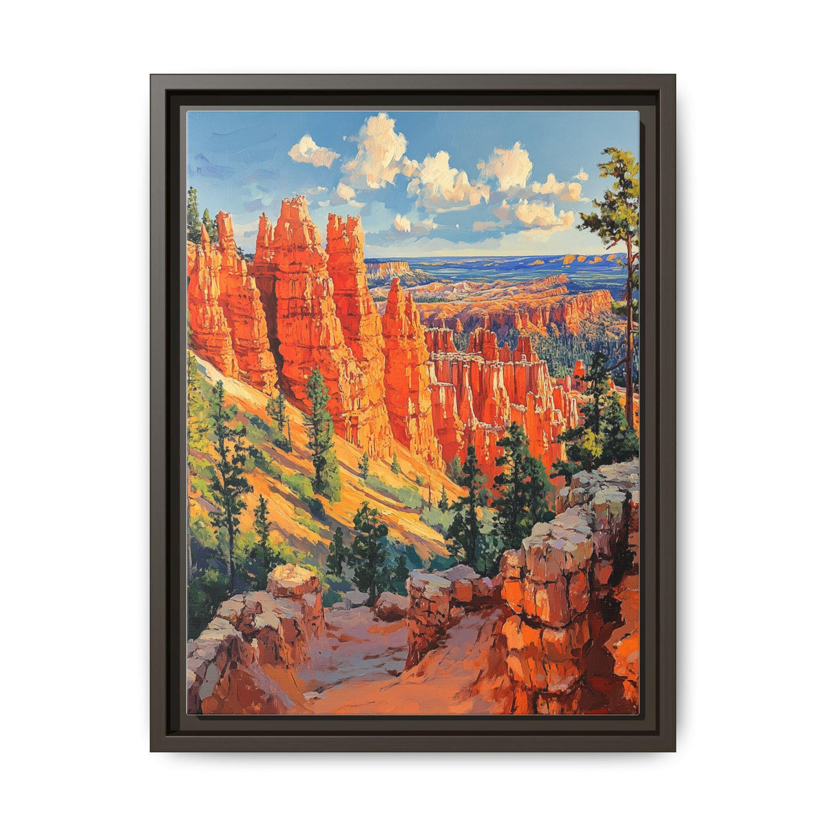 Bryce Canyon wall art framed canvas print in an espresso wood frame