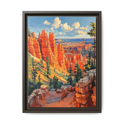 Bryce Canyon wall art framed canvas print in an espresso wood frame