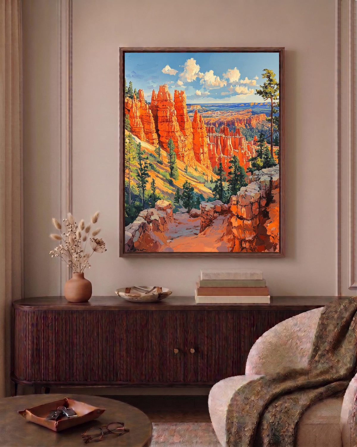 Oil-painting style Bryce Canyon rock spires printed on cotton canvas, made to order