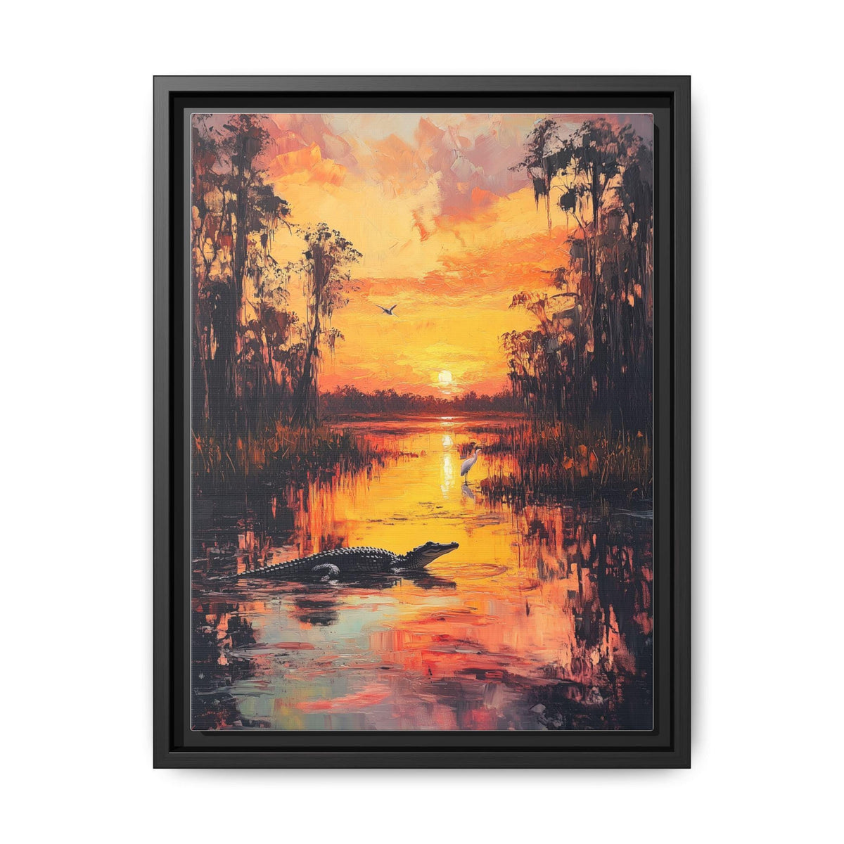 Everglades wall art framed canvas print in a black wood frame