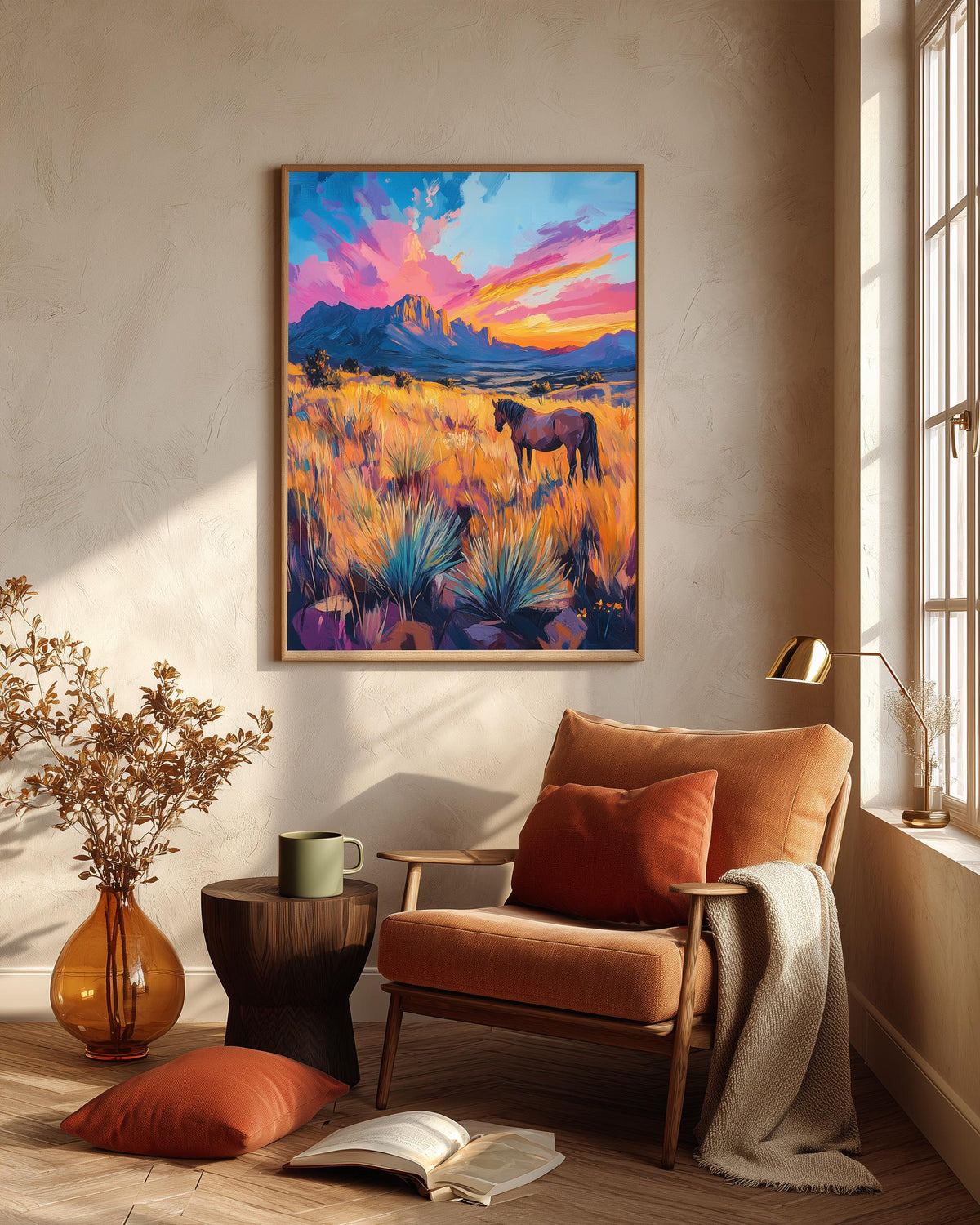Sandia sunset framed canvas in a handmade solid wood frame, ready to hang