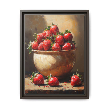 Strawberry wall art framed canvas print in an espresso wood frame