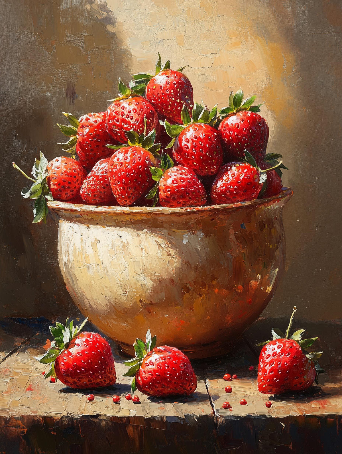 Farmhouse fruit still life canvas print painted in soft, buttery oils