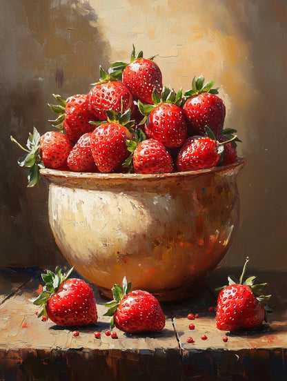Farmhouse fruit still life canvas print painted in soft, buttery oils