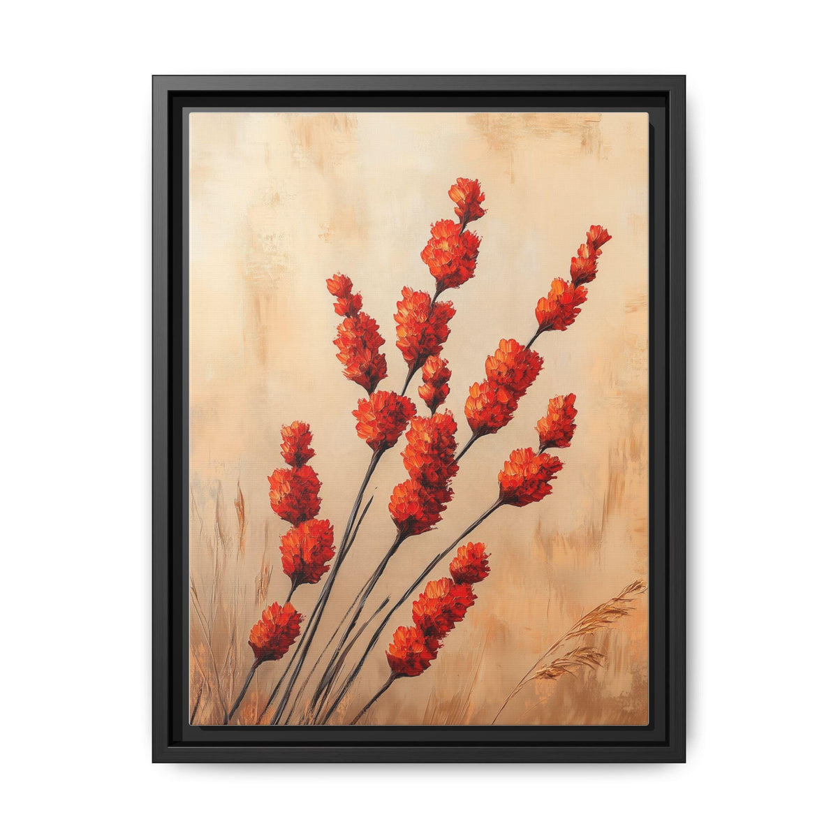 Ocotillo wall art framed canvas print in a black wood frame