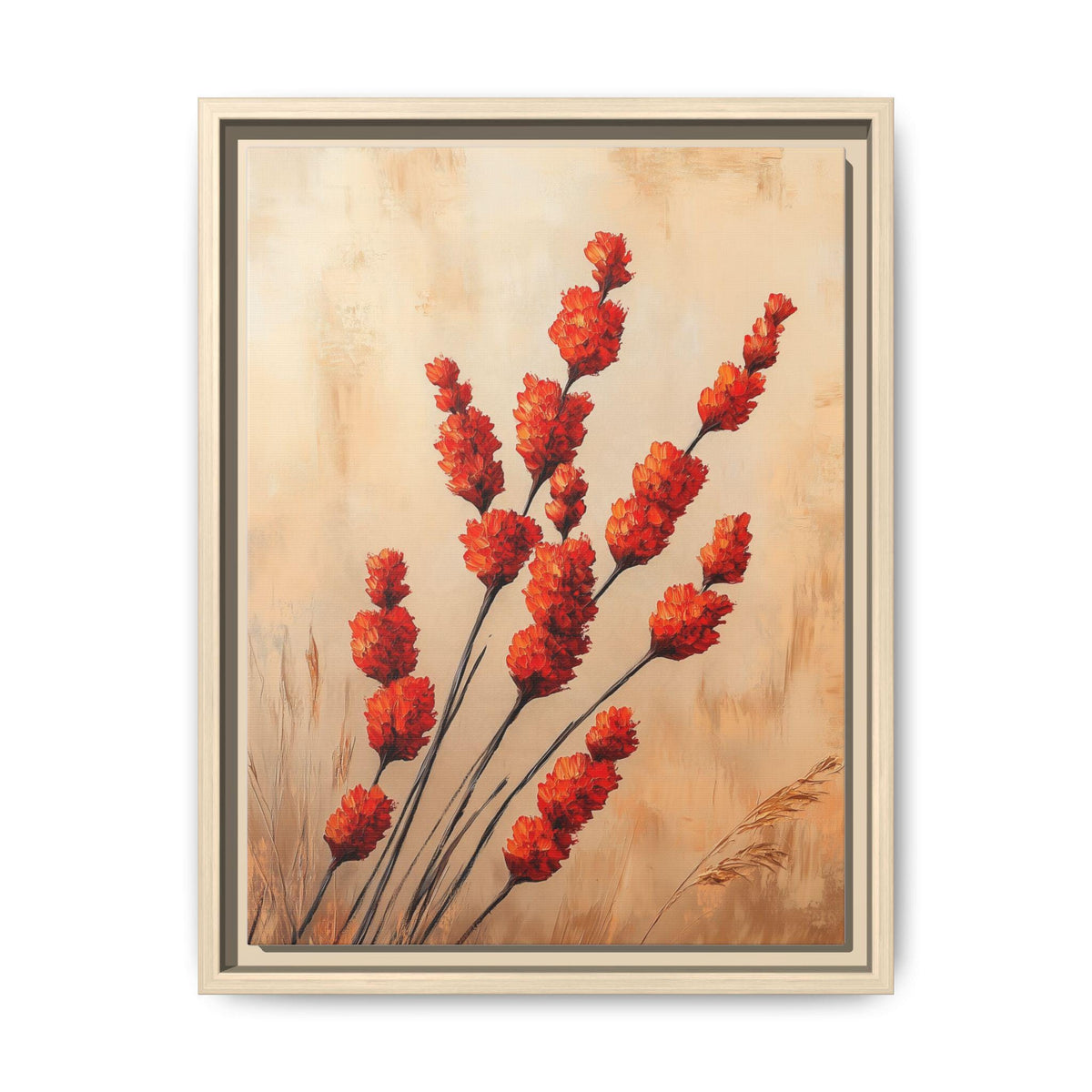 Ocotillo wall art framed canvas print in a natural wood frame