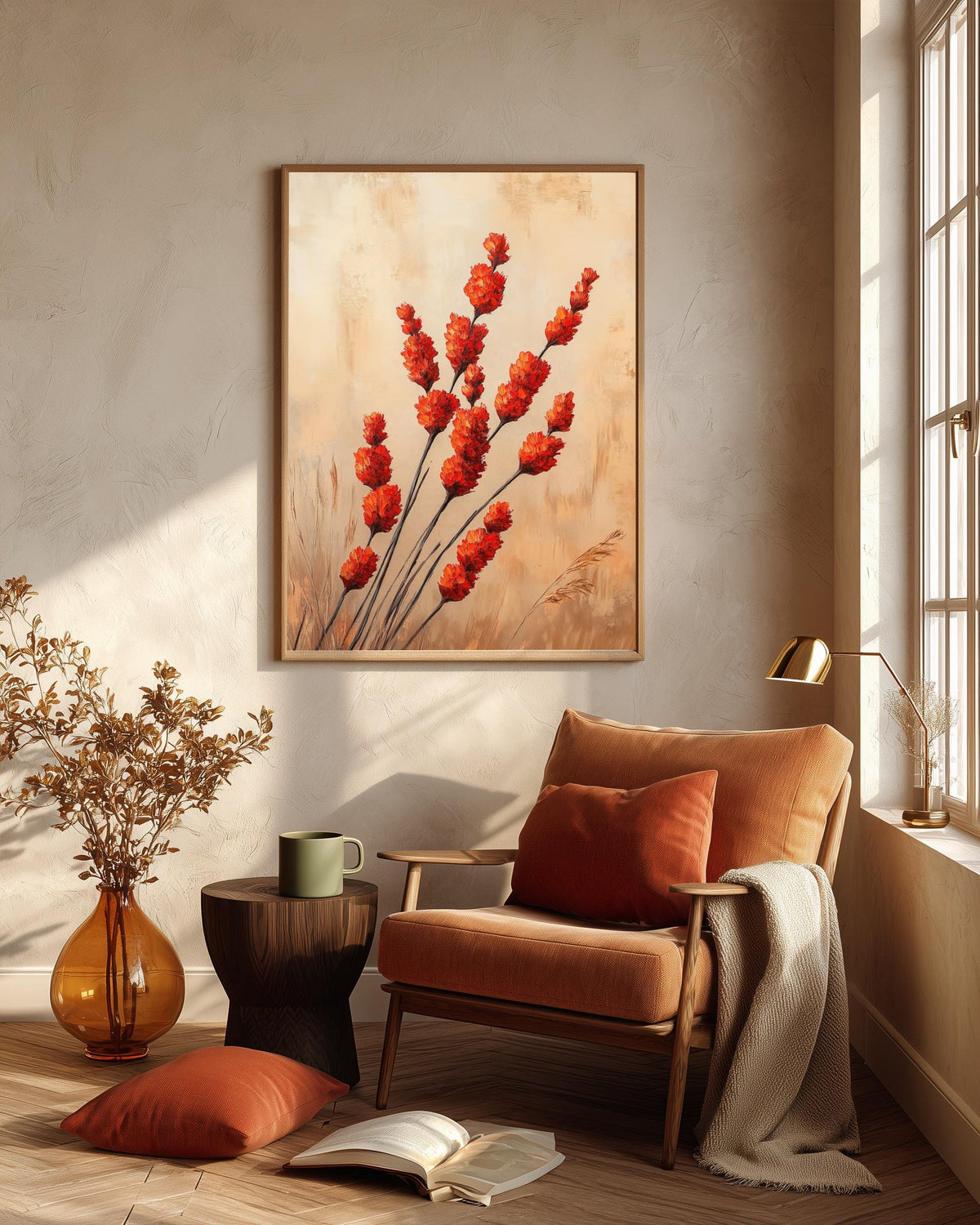 Southwest botanical framed canvas in a solid wood frame, ready to hang