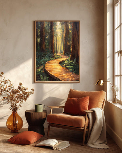 Redwood canvas print on cotton canvas, hand-framed in solid wood and ready to hang