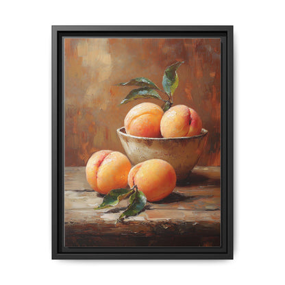 Peach wall art framed canvas print in a black wood frame