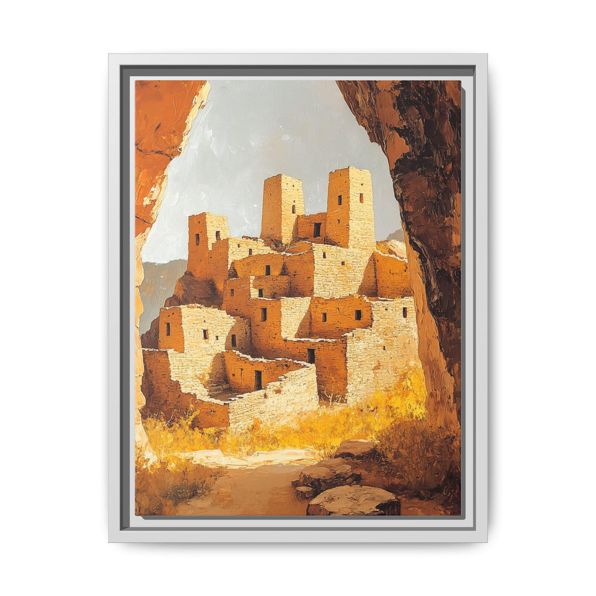 Mesa Verde wall art framed canvas print in a white wood frame