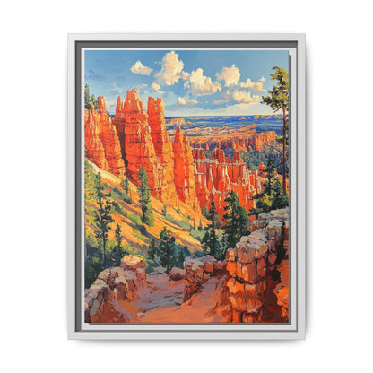 Bryce Canyon wall art framed canvas print in a white wood frame
