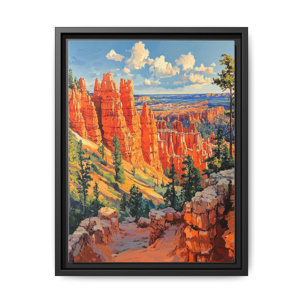 Bryce Canyon wall art framed canvas print in a black wood frame