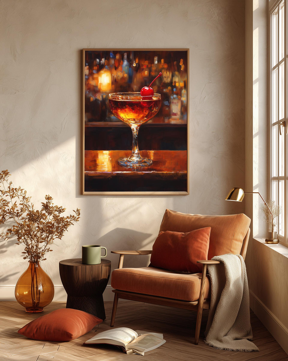 Cocktail canvas print on cotton canvas, hand-framed in solid wood and ready to hang