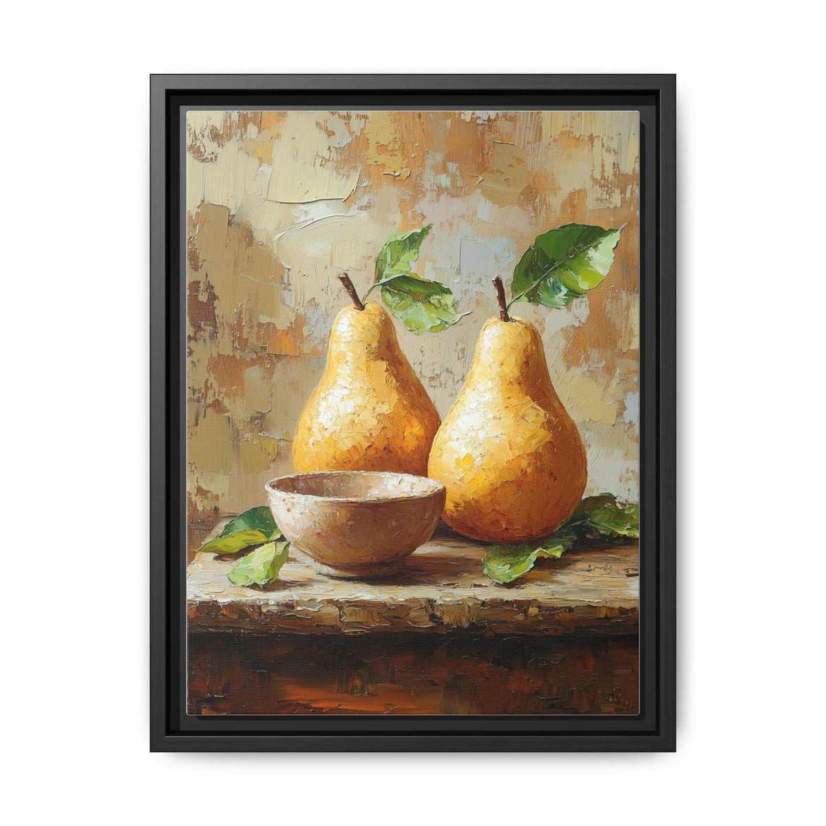Pear wall art framed canvas print in a black wood frame
