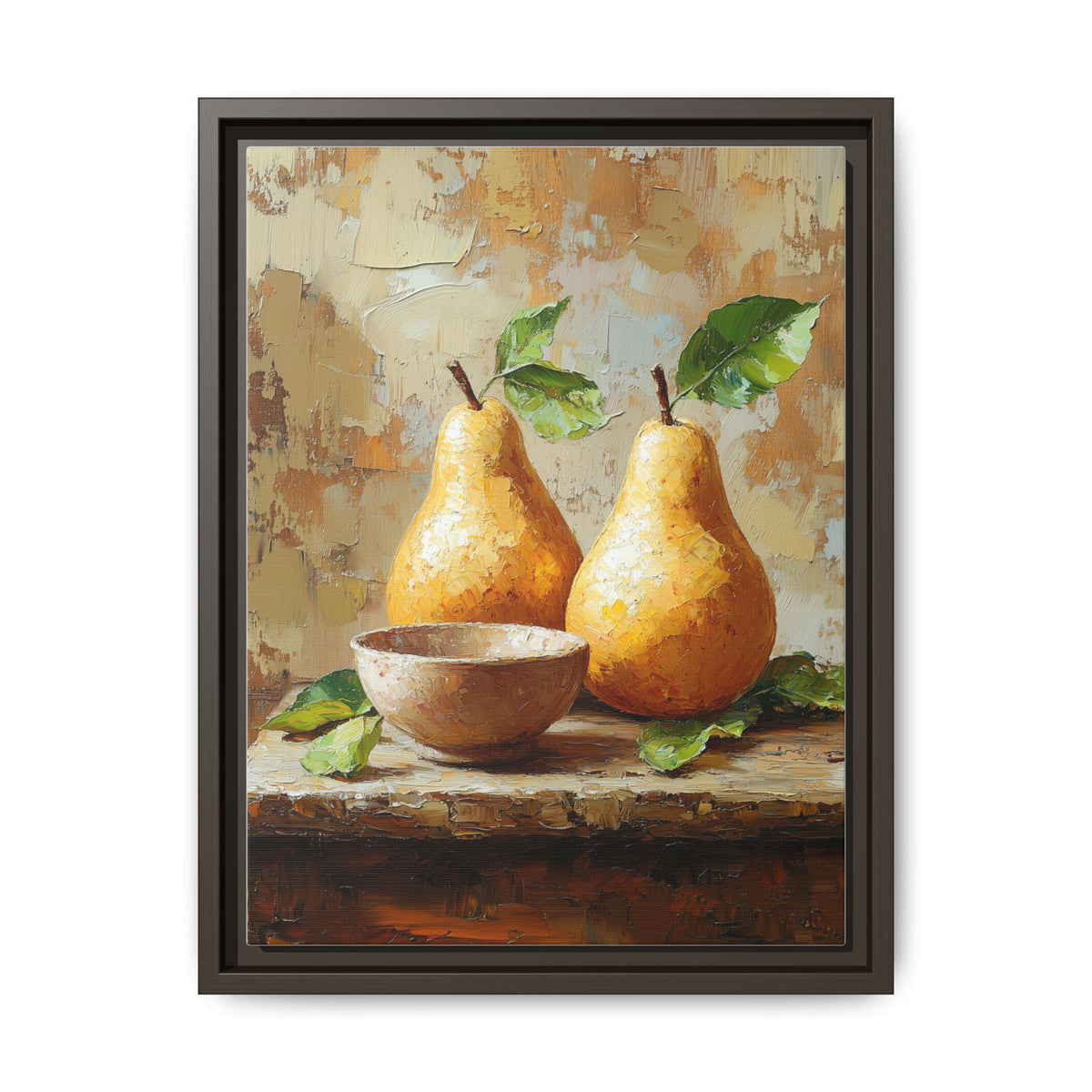 Pear wall art framed canvas print in an espresso wood frame