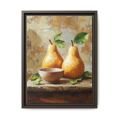 Pear wall art framed canvas print in an espresso wood frame