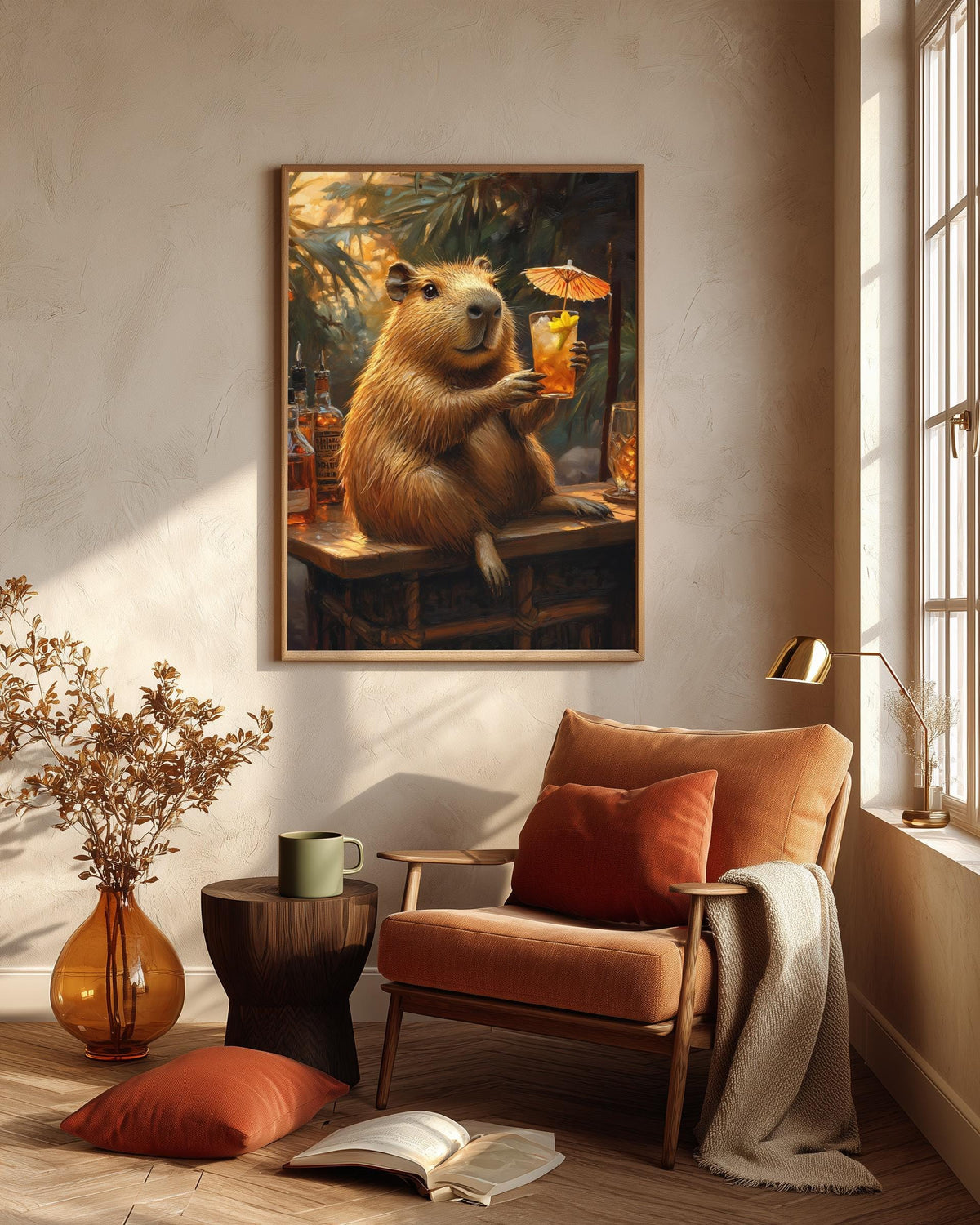 Cocktail bar framed canvas art set in a solid wood frame, ready to hang