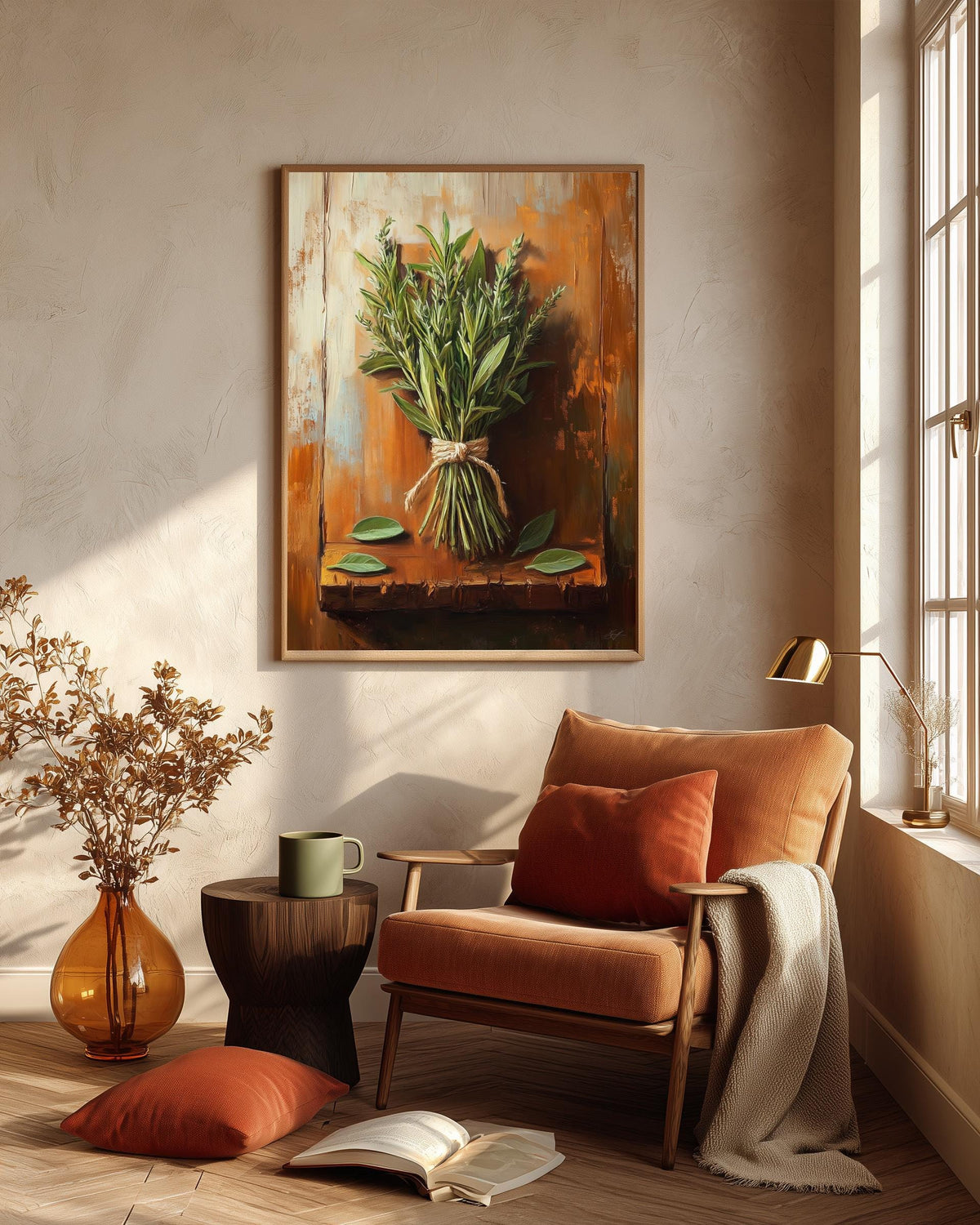 Culinary herbs canvas print on cotton canvas, framed in solid wood and ready to hang
