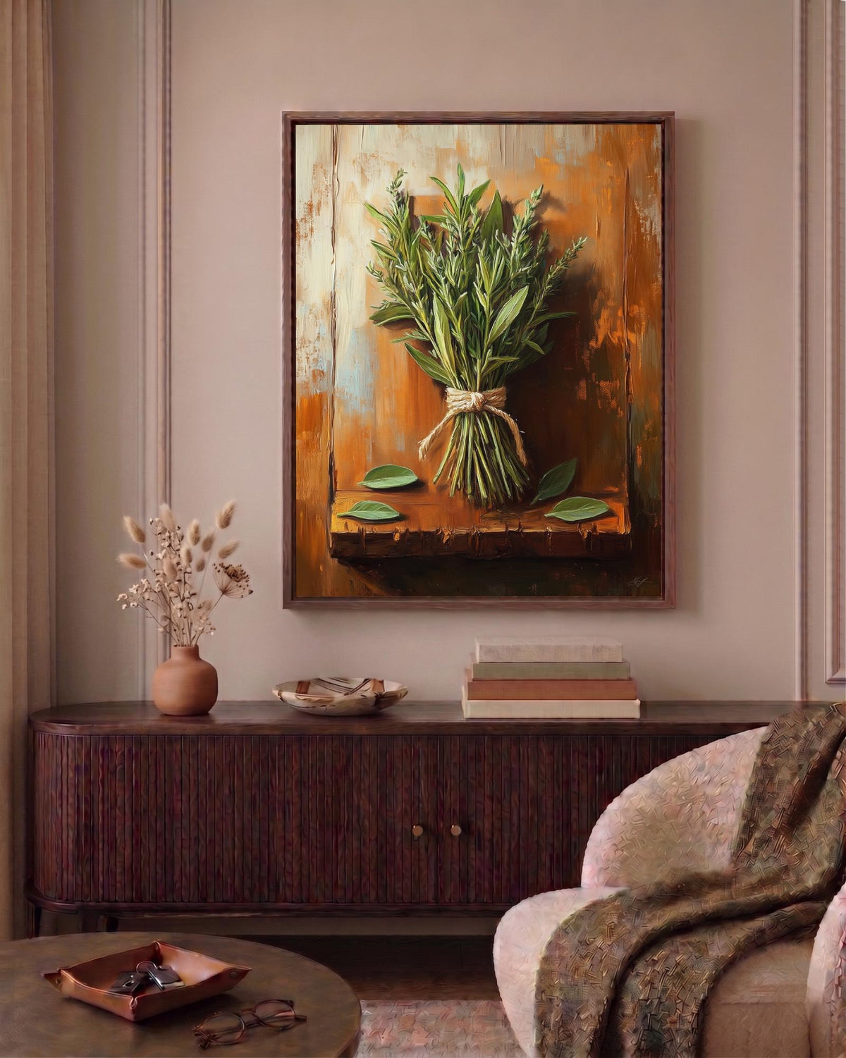 Painterly rosemary, sage and thyme study for the kitchen, made to order