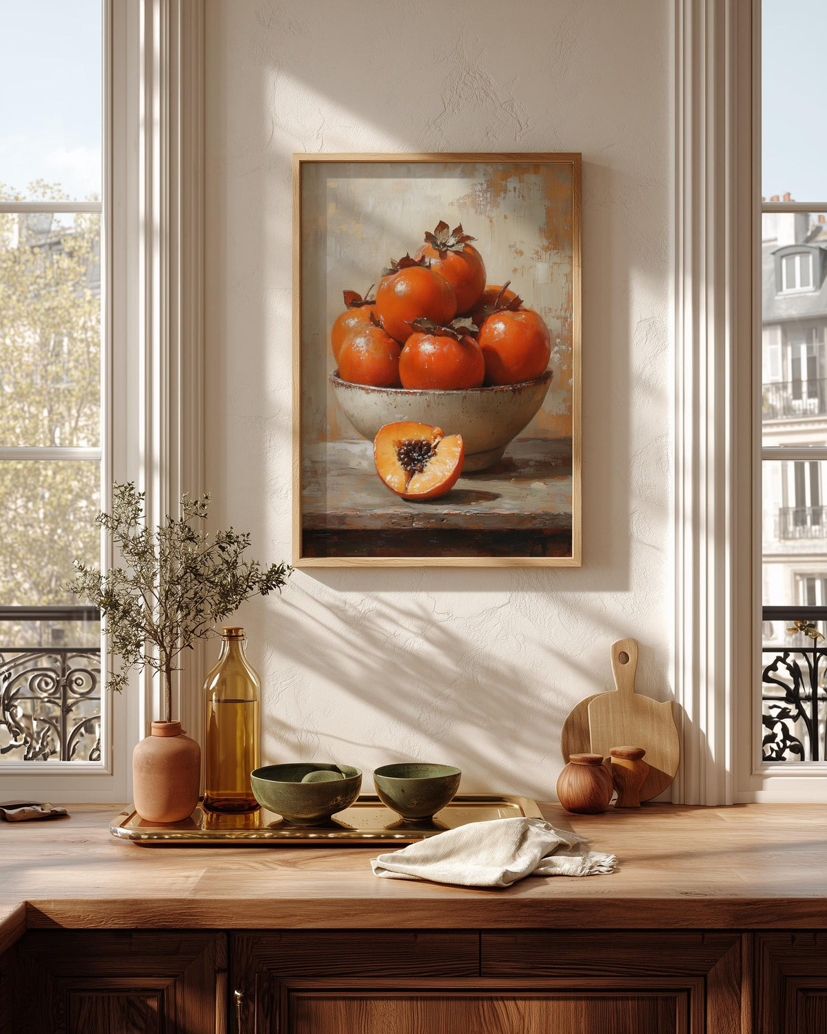 Persimmon Still Life Wall Art — painterly wall art printed and framed to order
