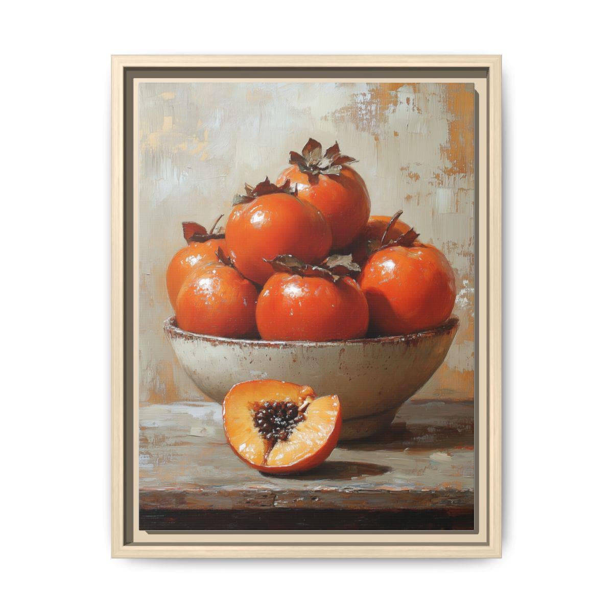 Persimmon Still Life Wall Art — museum-grade cotton canvas in a solid wood frame