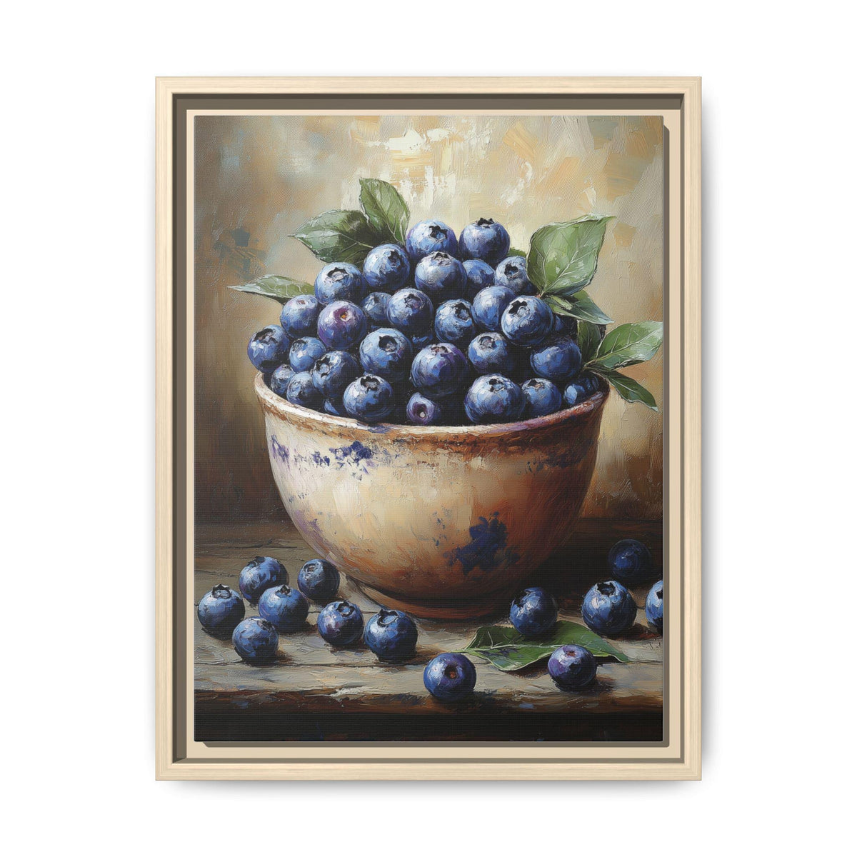 Blueberry Still Life Wall Art — painterly canvas art, hand-framed in solid wood