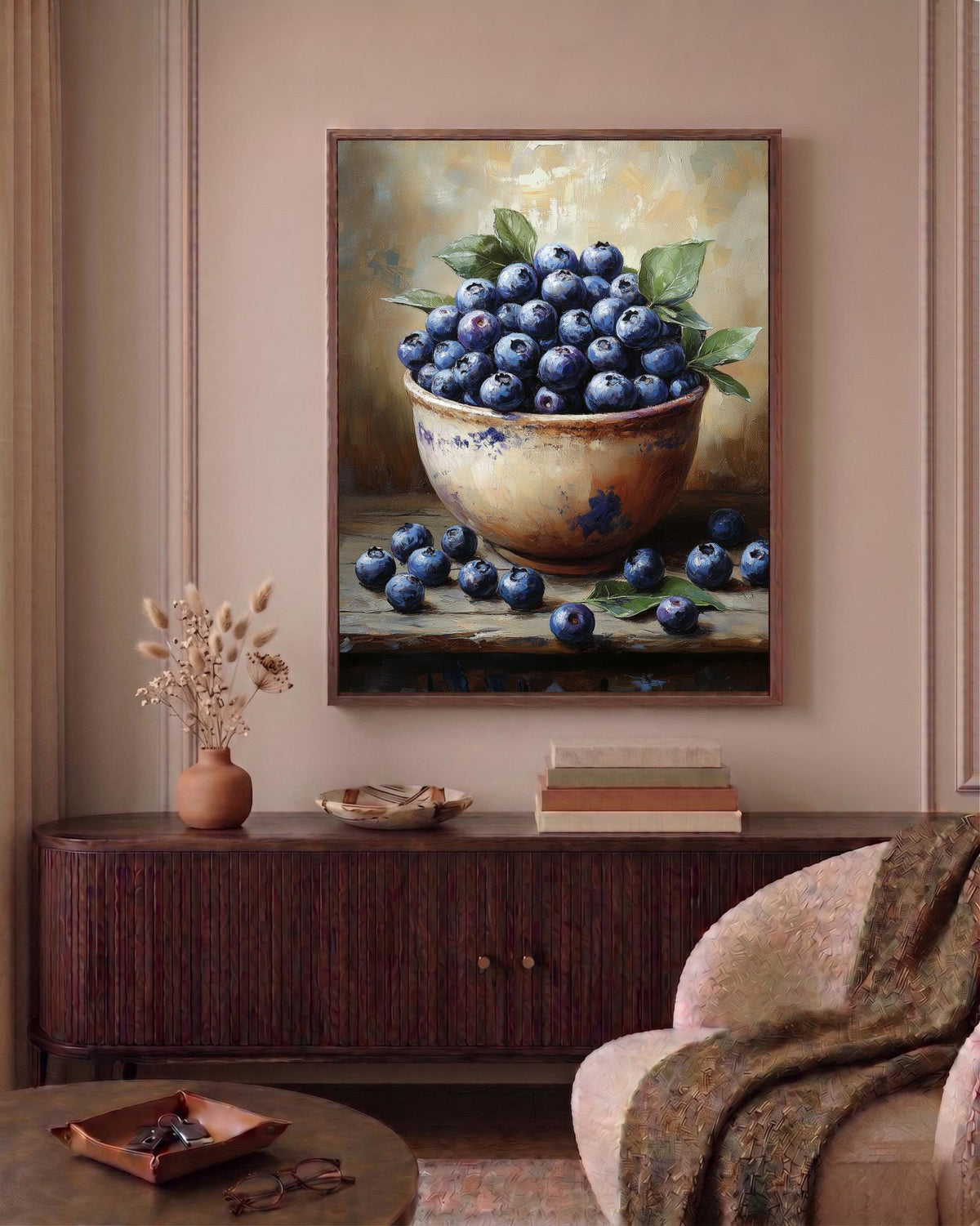 Blueberry Still Life Wall Art — museum-grade cotton canvas in a solid wood frame