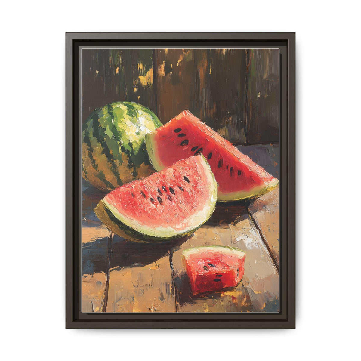 Watermelon Still Life Wall Art — museum-grade cotton canvas in a solid wood frame