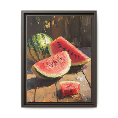 Watermelon Still Life Wall Art — museum-grade cotton canvas in a solid wood frame