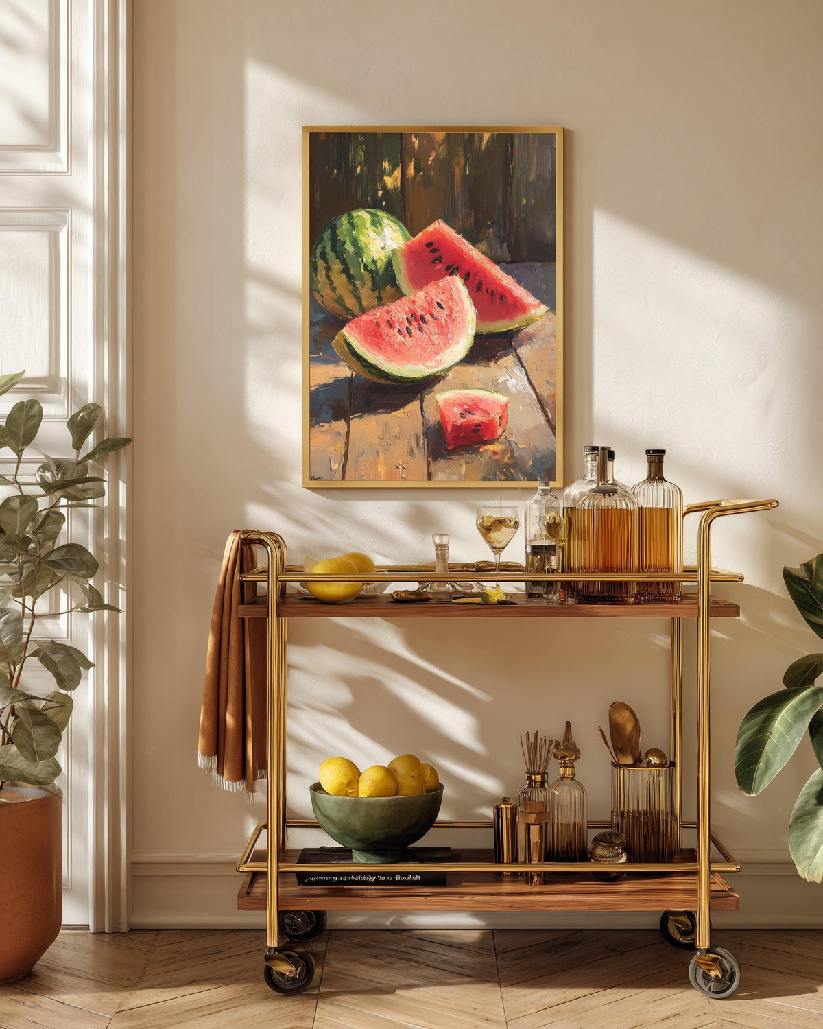 Oil-painting style Watermelon Still Life printed on cotton canvas, made to order