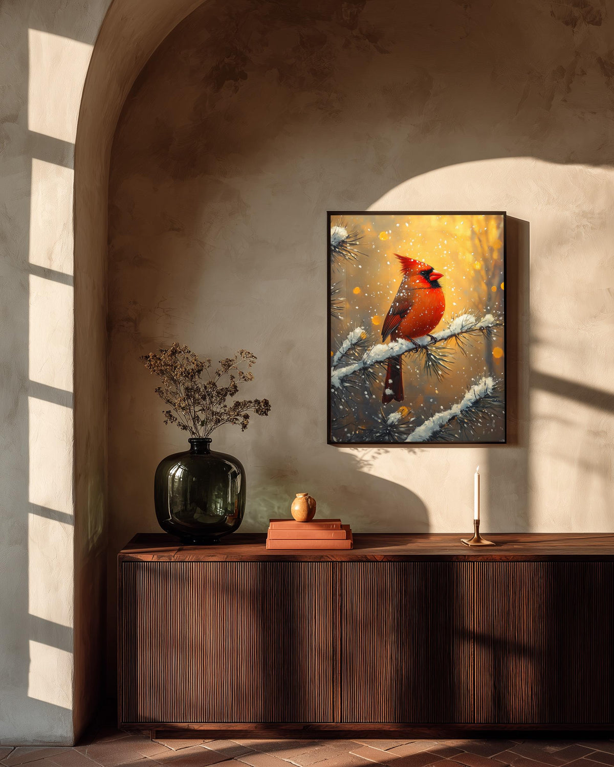 Cardinal Wall Art — painterly canvas art, hand-framed in solid wood