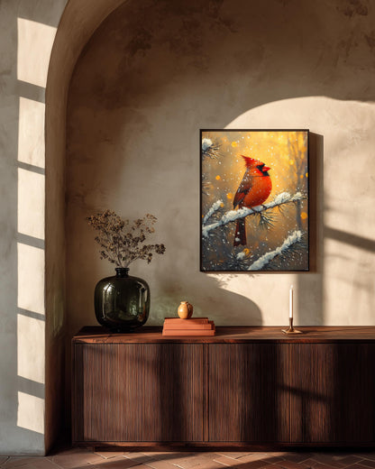 Cardinal Wall Art — painterly canvas art, hand-framed in solid wood