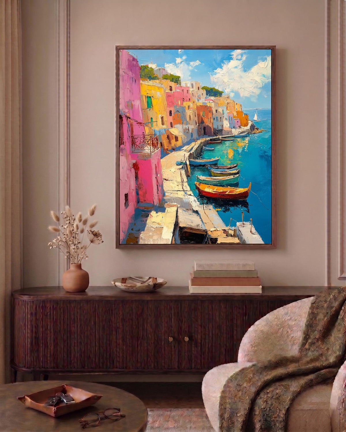 Oil-painting style Procida printed on cotton canvas, made to order